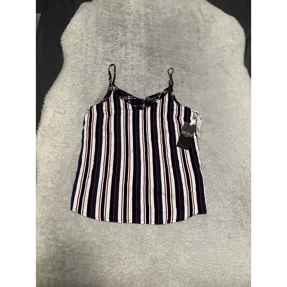 New Liverpool V Neck Woven Camisole Navy Red Lollipop Bold Stripe Size XS